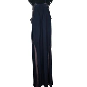 Elegant Navy Mesh Trim Maxi Gown S 22 W Halter Neck Evening Formal